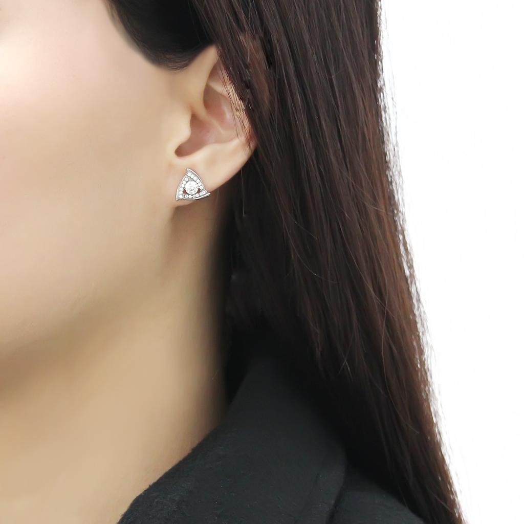 No Plating Stainless Steel Earrings with AAA Grade CZ  in Clear