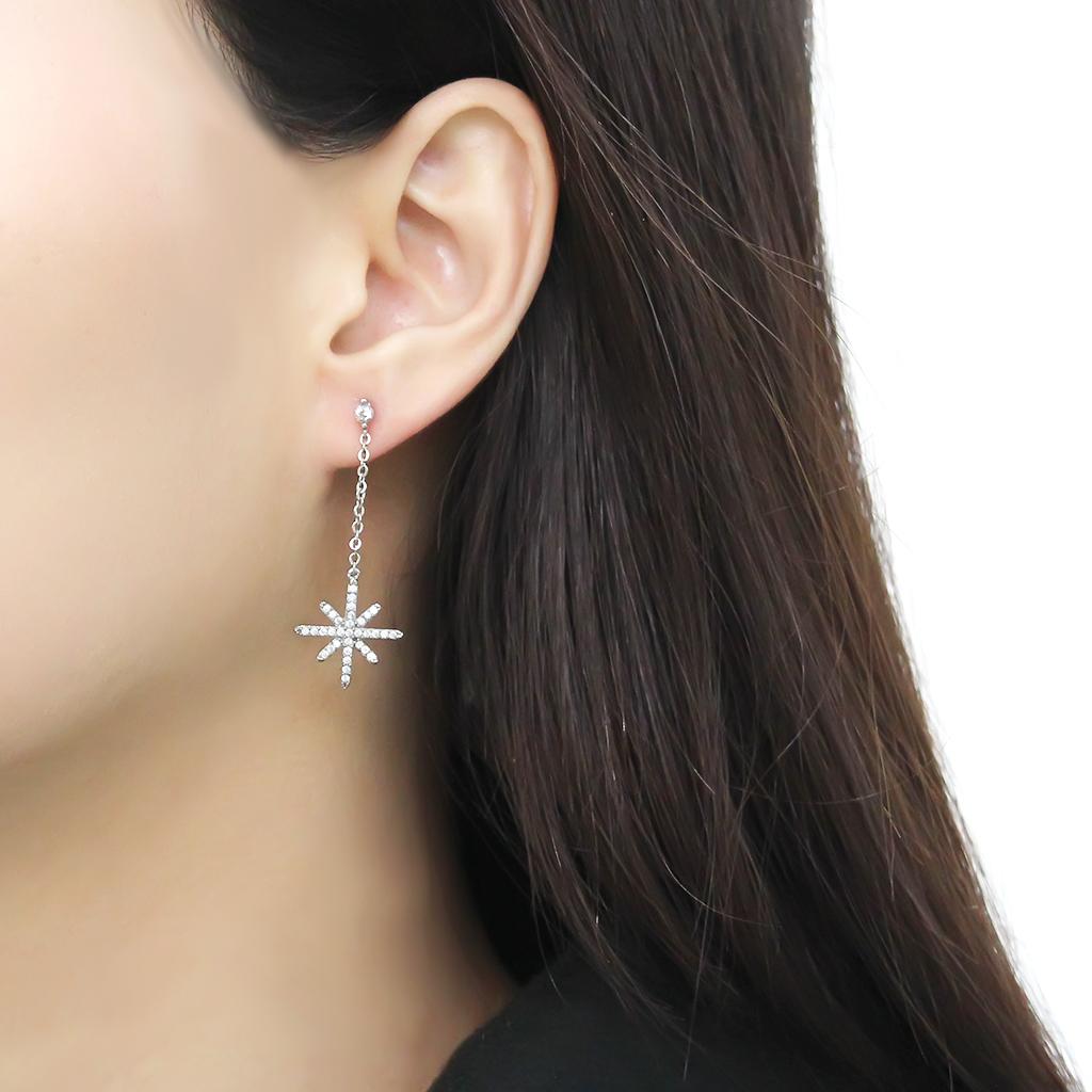 No Plating Stainless Steel Earrings with AAA Grade CZ  in Clear