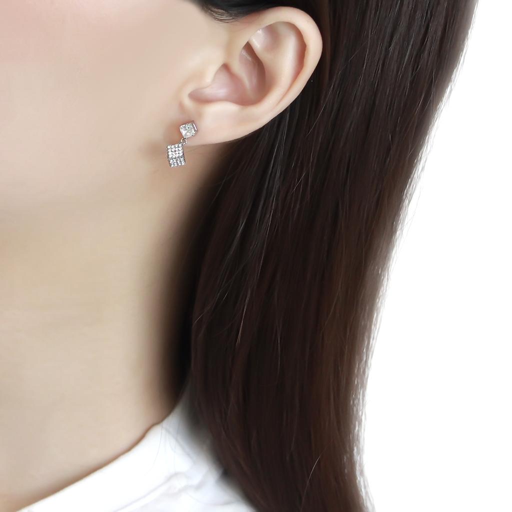 No Plating Stainless Steel Earrings with AAA Grade CZ  in Clear