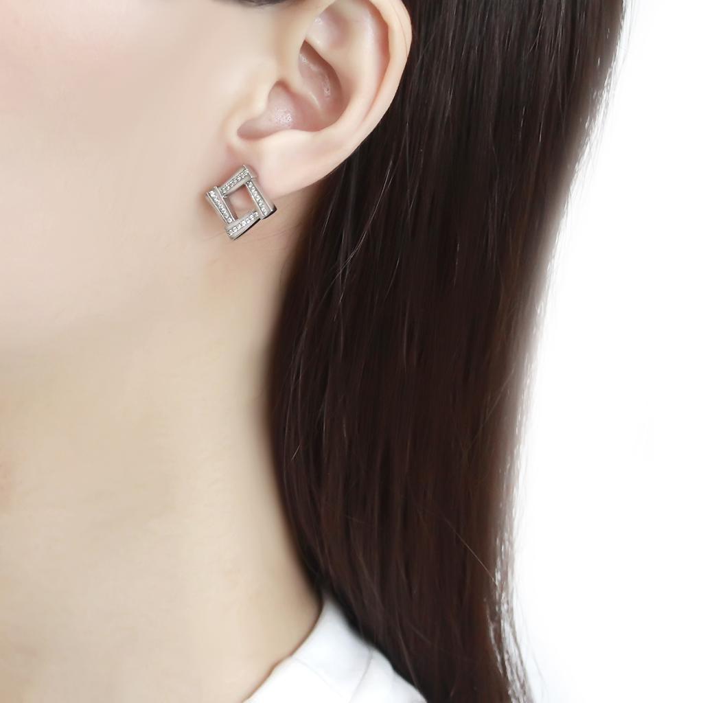 No Plating Stainless Steel Earrings with AAA Grade CZ  in Clear