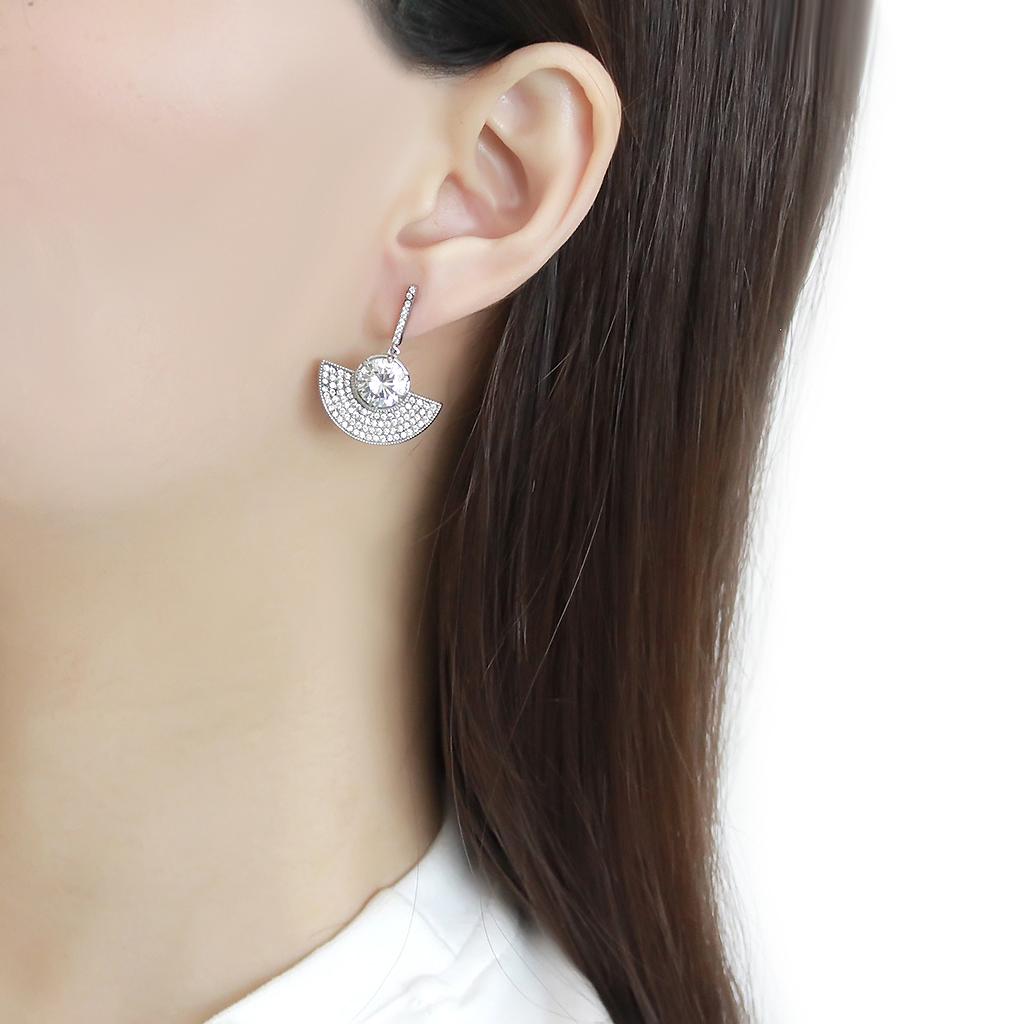 No Plating Stainless Steel Earrings with AAA Grade CZ  in Clear