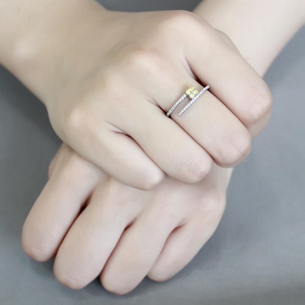 No Plating Stainless Steel Ring with AAA Grade CZ  in Topaz