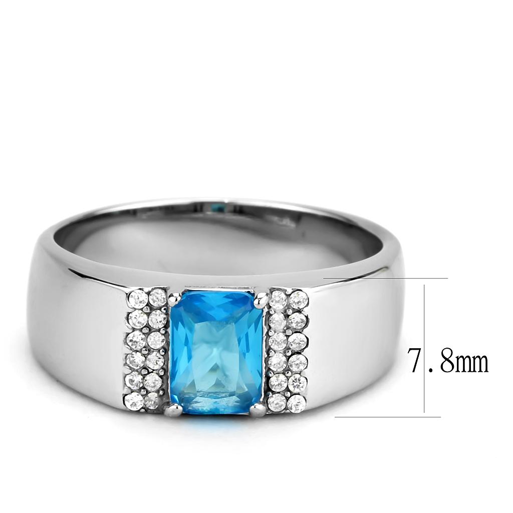 No Plating Stainless Steel Ring with Synthetic Synthetic Glass in Sea Blue