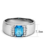 No Plating Stainless Steel Ring with Synthetic Synthetic Glass in Sea Blue