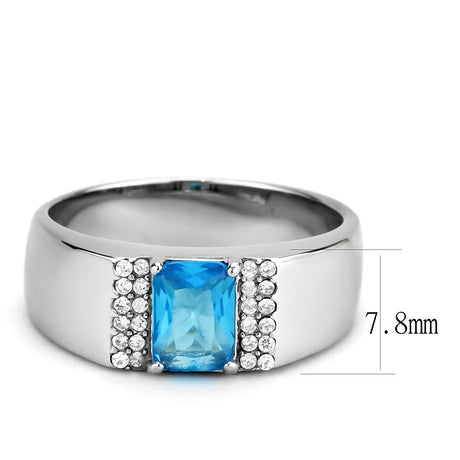 No Plating Stainless Steel Ring with Synthetic Synthetic Glass in Sea Blue