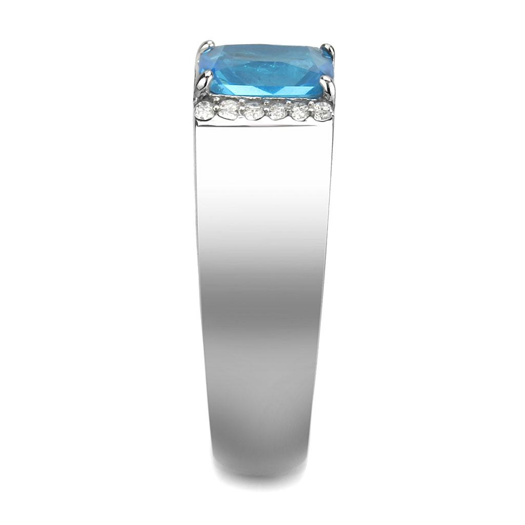No Plating Stainless Steel Ring with Synthetic Synthetic Glass in Sea Blue