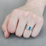 No Plating Stainless Steel Ring with Synthetic Synthetic Glass in Sea Blue
