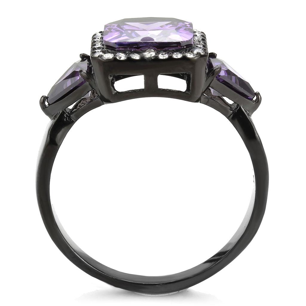 IP Black(Ion Plating) Stainless Steel Ring with AAA Grade CZ  in Amethyst