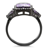 IP Black(Ion Plating) Stainless Steel Ring with AAA Grade CZ  in Amethyst