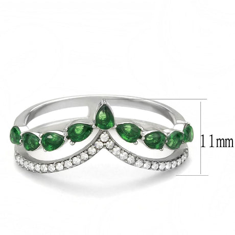 High polished (no plating) Stainless Steel Ring with Synthetic Synthetic Glass in Emerald