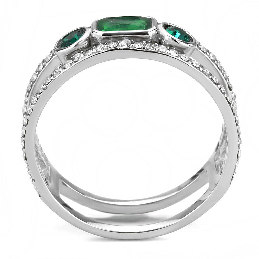 High polished (no plating) Stainless Steel Ring with Synthetic Synthetic Glass in Emerald