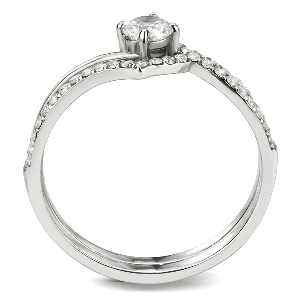 High polished (no plating) Stainless Steel Ring with AAA Grade CZ  in Clear