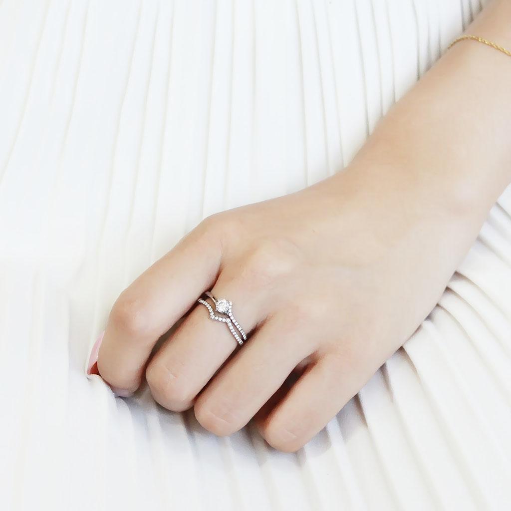 High polished (no plating) Stainless Steel Ring with AAA Grade CZ  in Clear