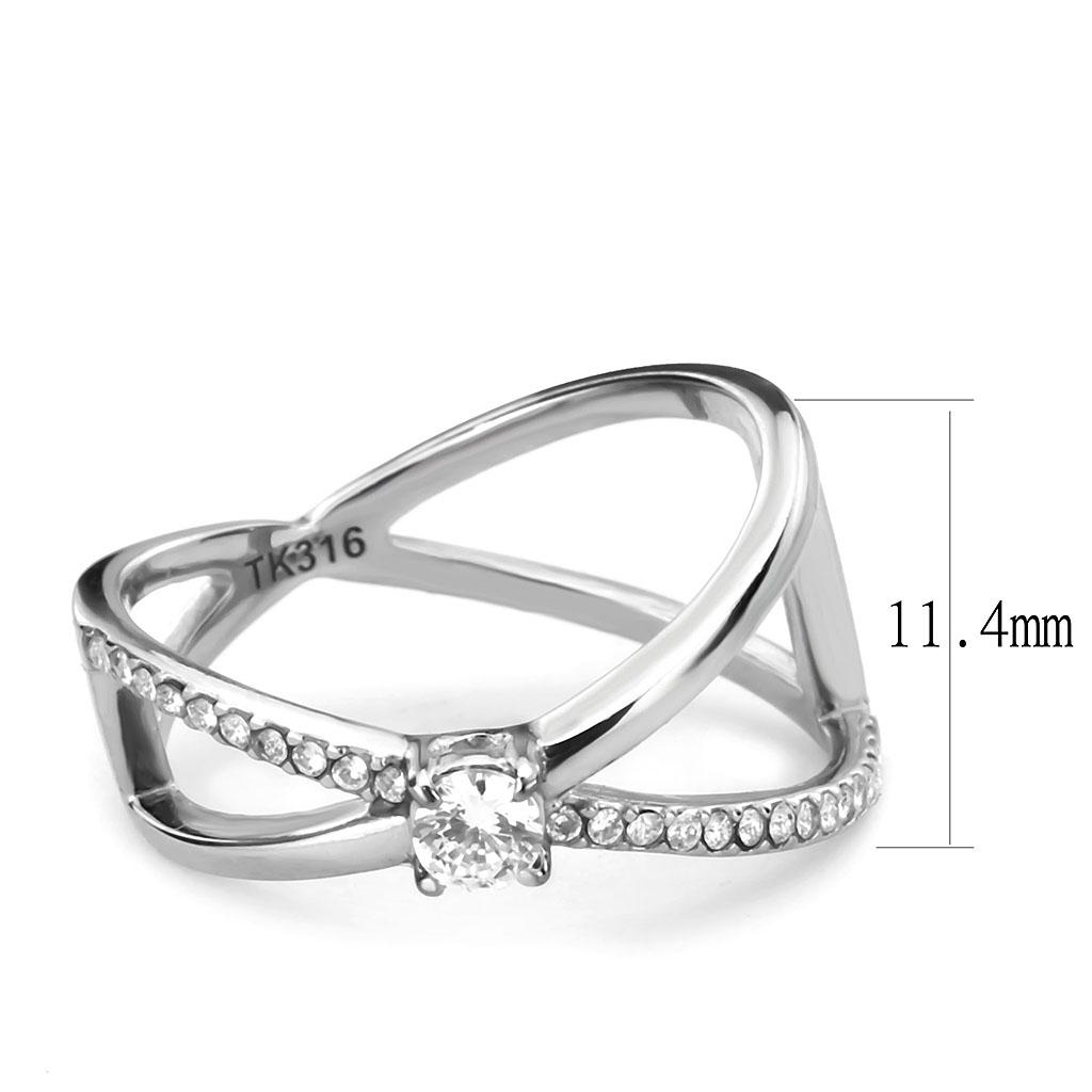 High polished (no plating) Stainless Steel Ring with AAA Grade CZ  in Clear