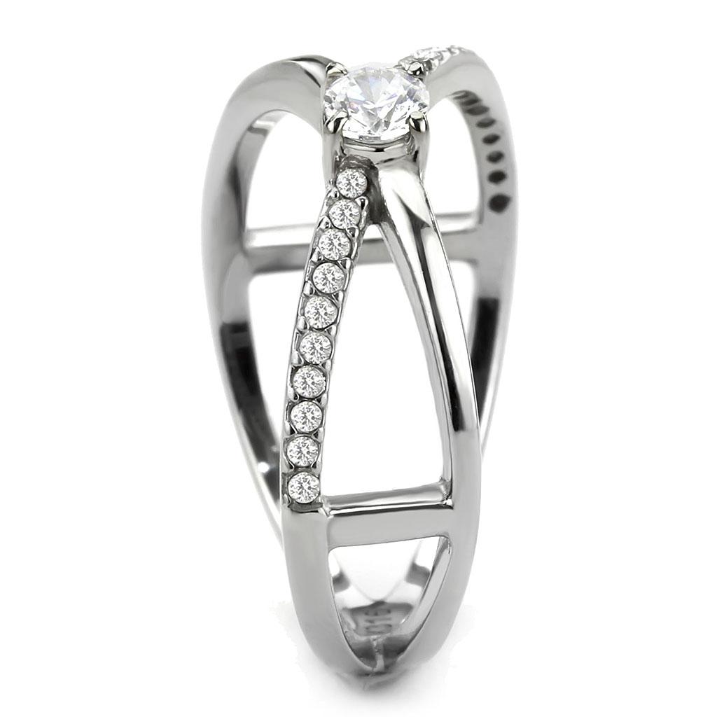 High polished (no plating) Stainless Steel Ring with AAA Grade CZ  in Clear
