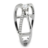 High polished (no plating) Stainless Steel Ring with AAA Grade CZ  in Clear