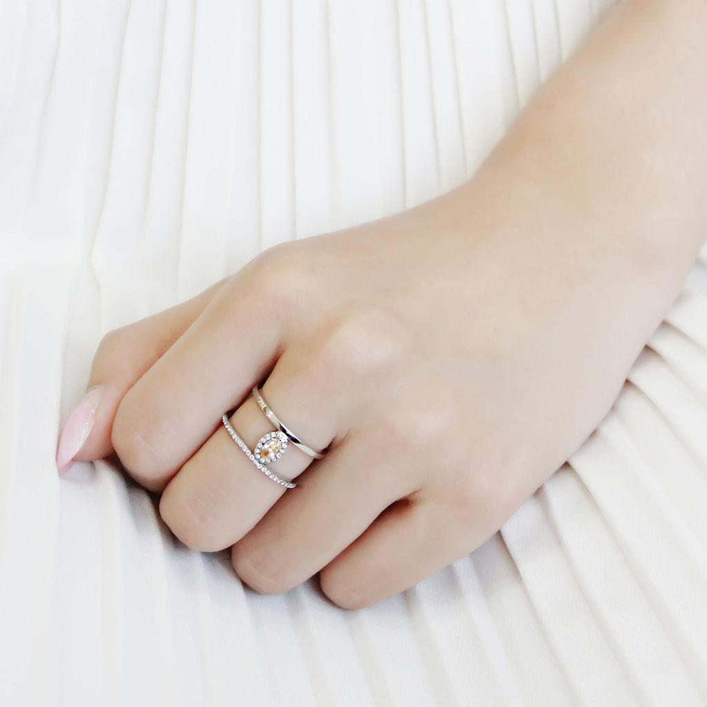 High polished (no plating) Stainless Steel Ring with AAA Grade CZ  in Champagne