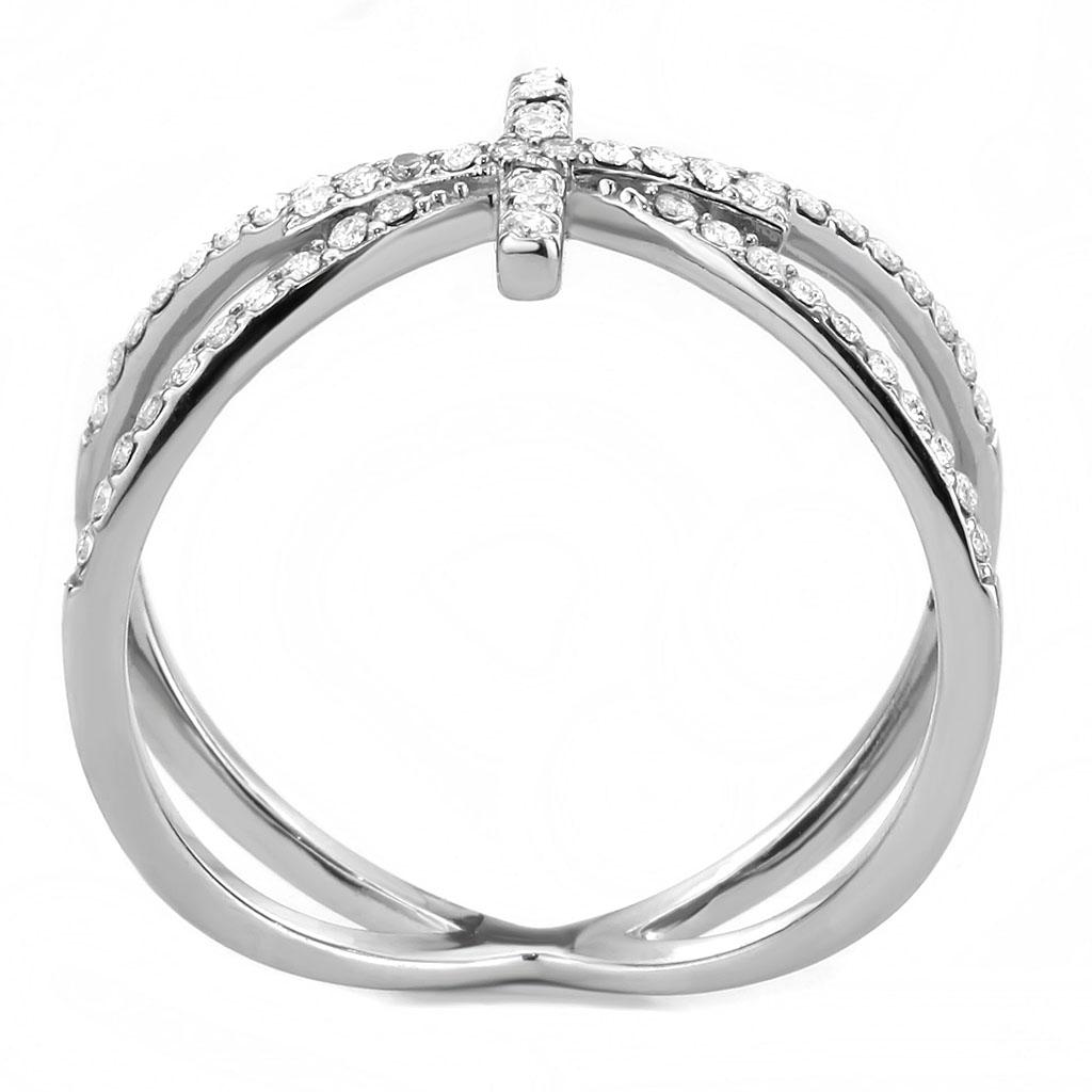 High polished (no plating) Stainless Steel Ring with AAA Grade CZ  in Clear