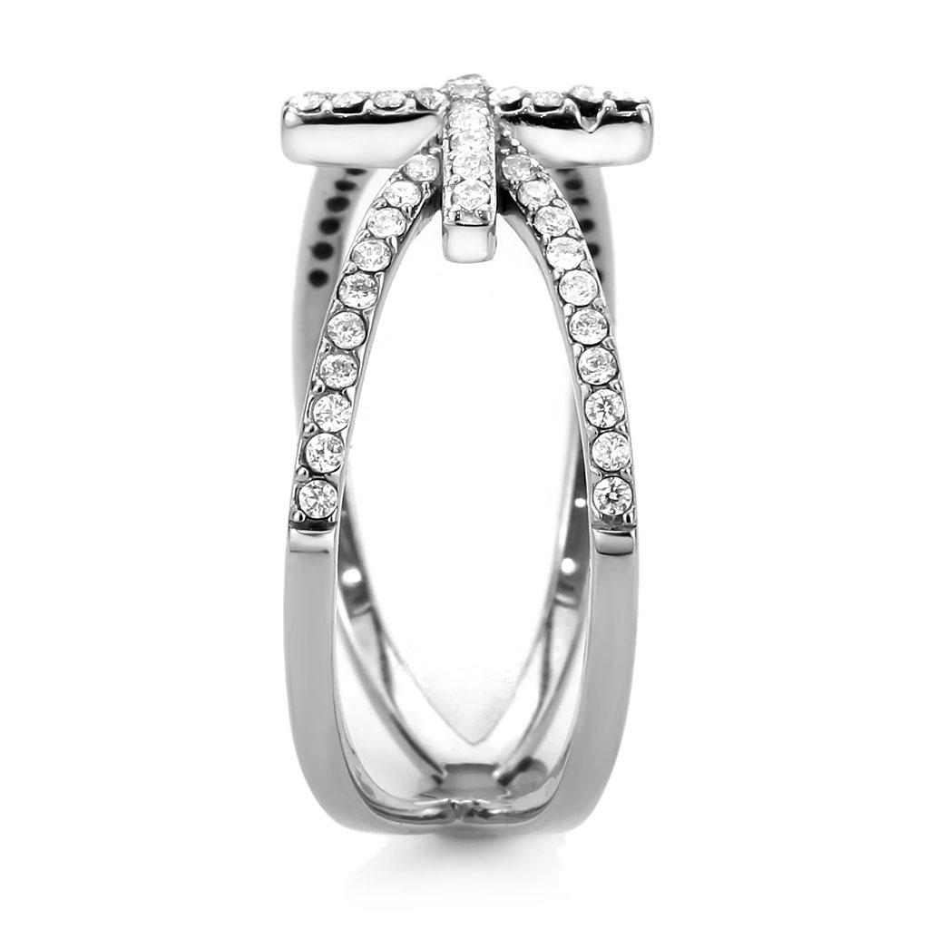 High polished (no plating) Stainless Steel Ring with AAA Grade CZ  in Clear