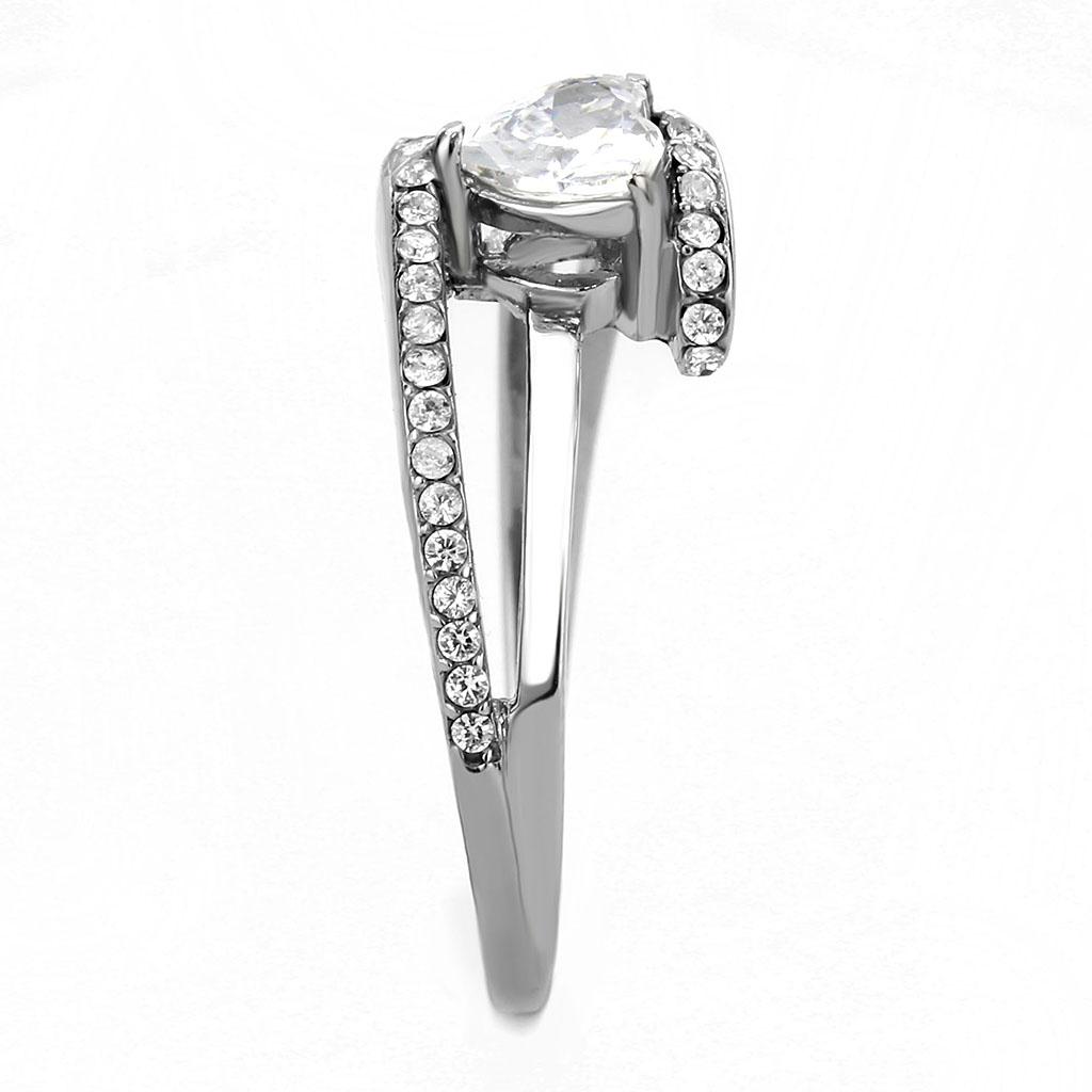 High polished (no plating) Stainless Steel Ring with AAA Grade CZ  in Clear
