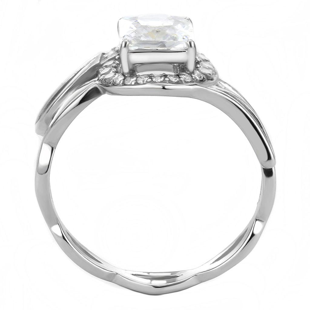 High polished (no plating) Stainless Steel Ring with AAA Grade CZ  in Clear