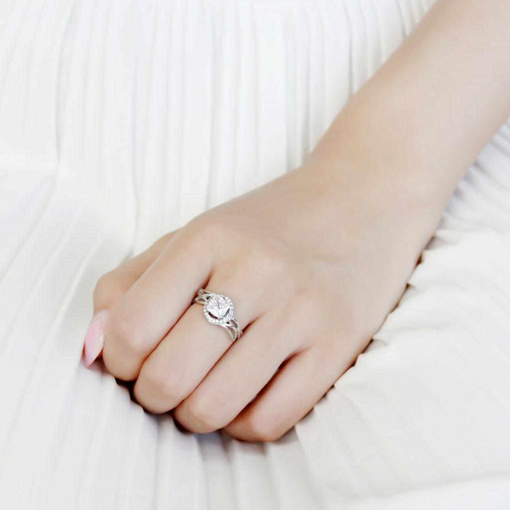 High polished (no plating) Stainless Steel Ring with AAA Grade CZ  in Clear