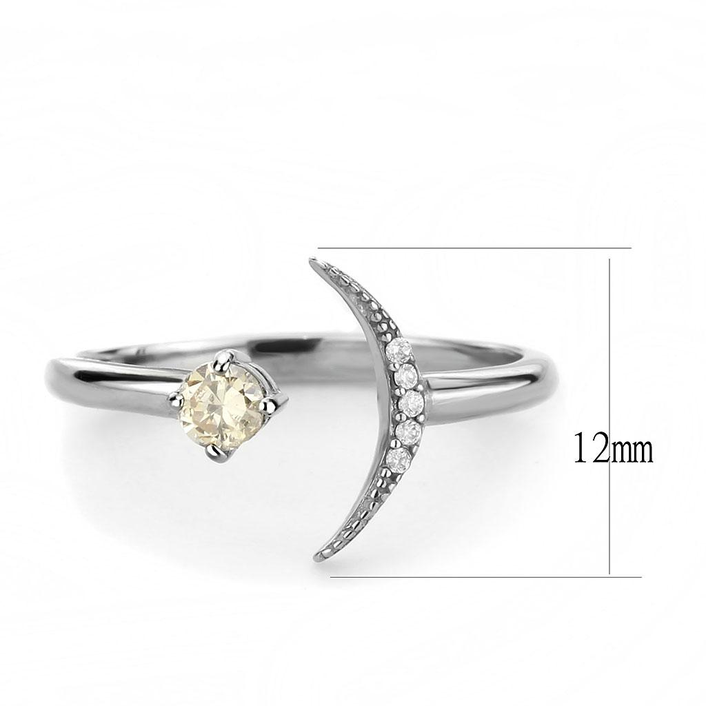 High polished (no plating) Stainless Steel Ring with AAA Grade CZ  in Champagne