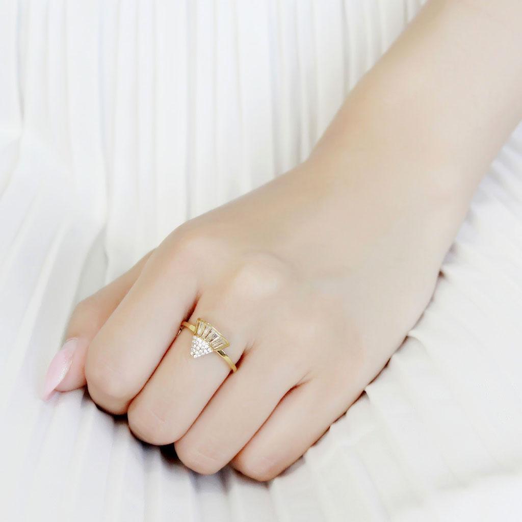 IP Gold(Ion Plating) Stainless Steel Ring with AAA Grade CZ  in Clear