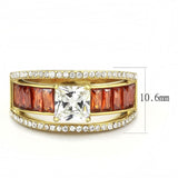IP Gold(Ion Plating) Stainless Steel Ring with AAA Grade CZ  in Garnet