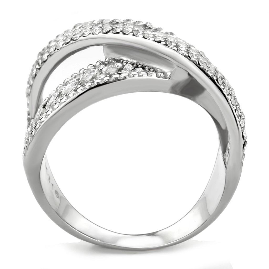 High polished (no plating) Stainless Steel Ring with AAA Grade CZ  in Clear