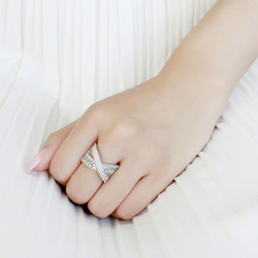 High polished (no plating) Stainless Steel Ring with AAA Grade CZ  in Clear