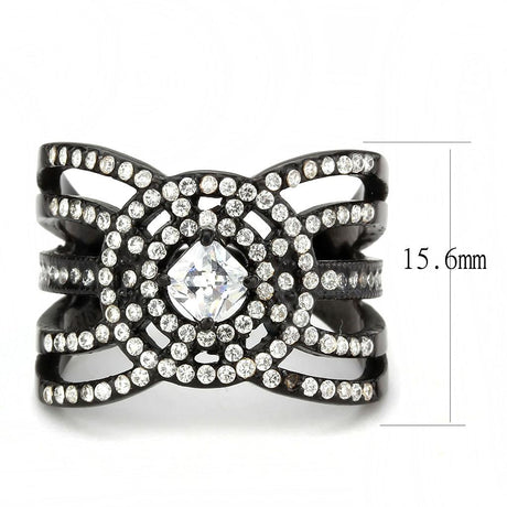 IP Black(Ion Plating) Stainless Steel Ring with AAA Grade CZ  in Clear