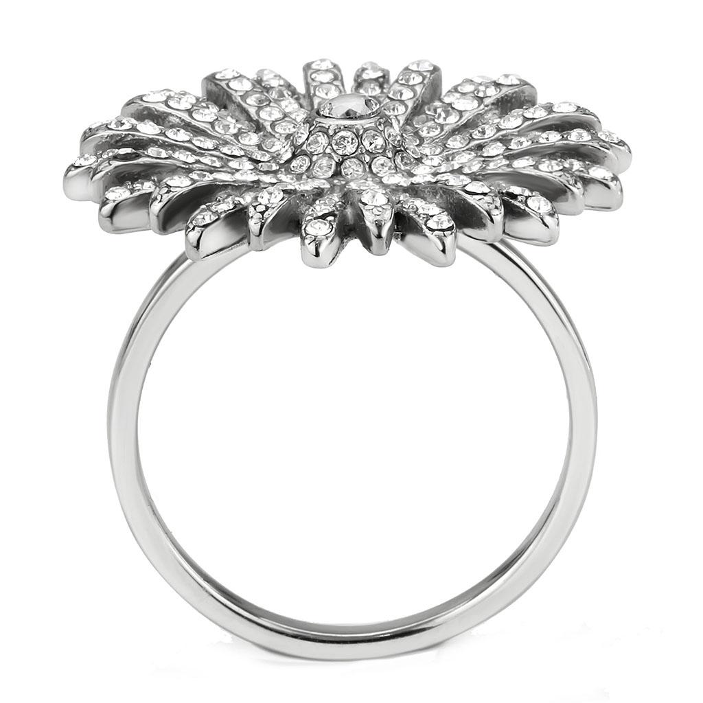 High polished (no plating) Stainless Steel Ring with AAA Grade CZ  in Clear