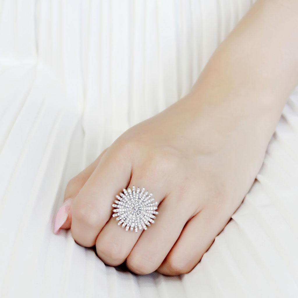 High polished (no plating) Stainless Steel Ring with AAA Grade CZ  in Clear