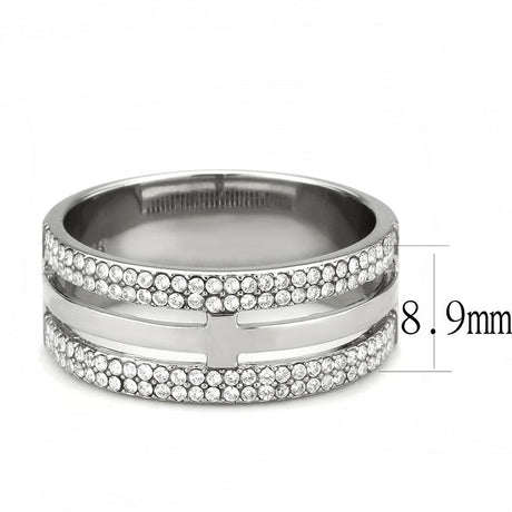 High polished (no plating) Stainless Steel Ring with AAA Grade CZ  in Clear