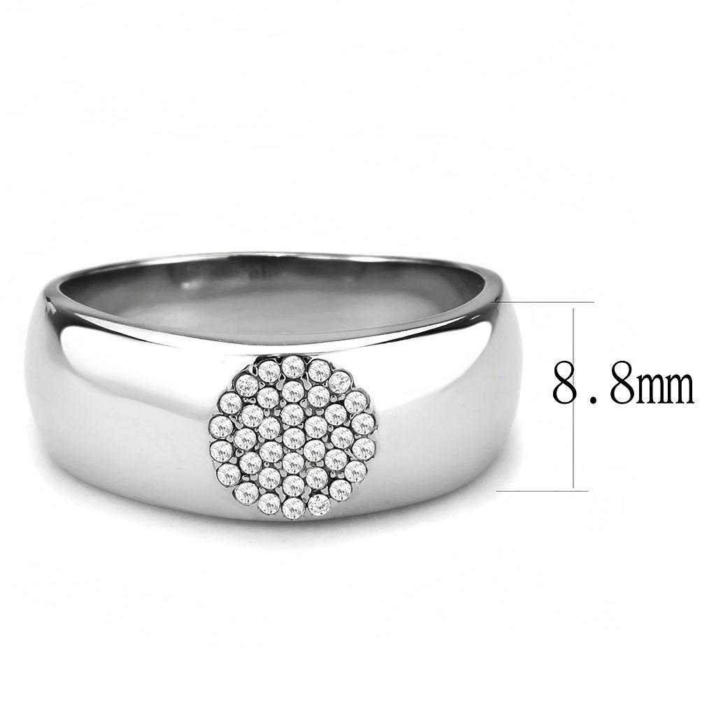 High polished (no plating) Stainless Steel Ring with AAA Grade CZ  in Clear