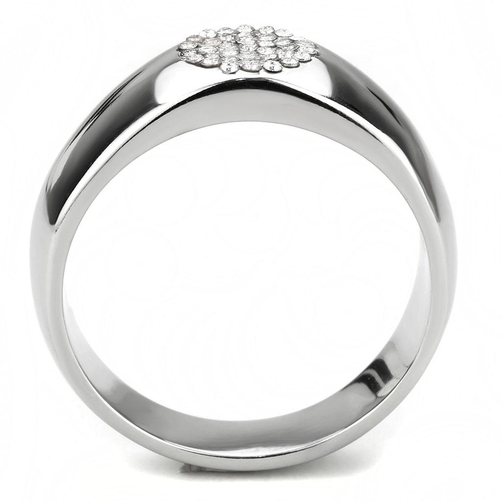 High polished (no plating) Stainless Steel Ring with AAA Grade CZ  in Clear