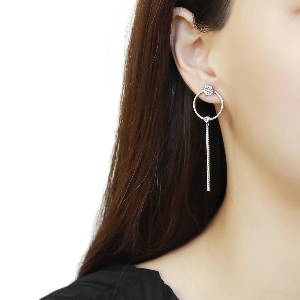 High polished (no plating) Stainless Steel Earrings with AAA Grade CZ  in Clear