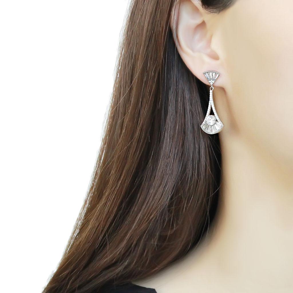 High polished (no plating) Stainless Steel Earrings with AAA Grade CZ  in Clear