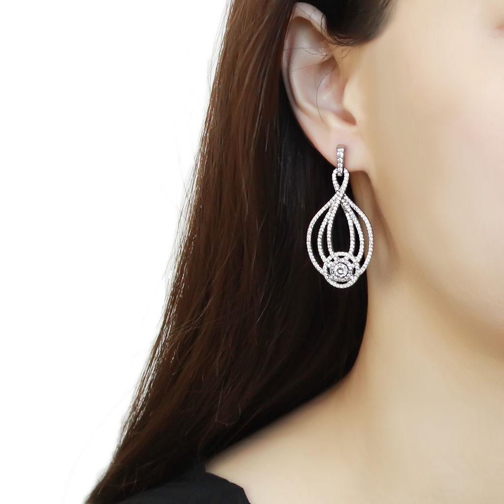 High polished (no plating) Stainless Steel Earrings with AAA Grade CZ  in Clear