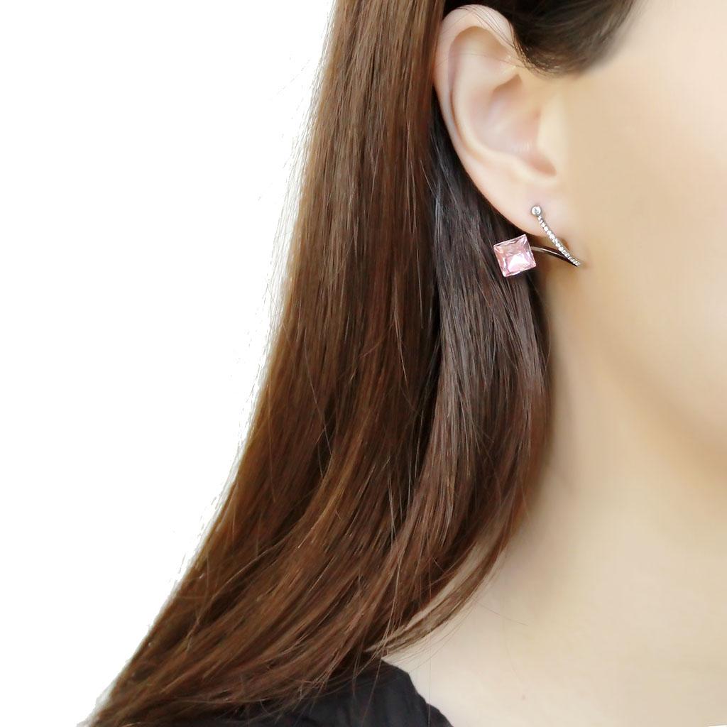High polished (no plating) Stainless Steel Earrings with Top Grade Crystal  in Light Rose