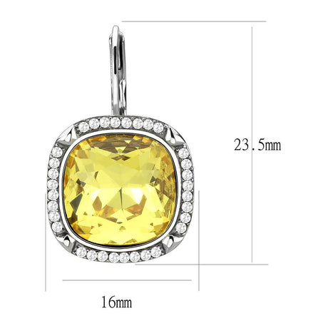 High polished (no plating) Stainless Steel Earrings with Top Grade Crystal  in Topaz