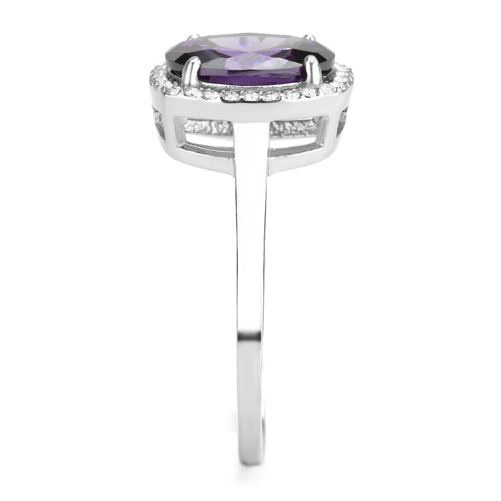 High polished (no plating) Stainless Steel Ring with AAA Grade CZ  in Amethyst