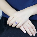High polished (no plating) Stainless Steel Ring with AAA Grade CZ  in Amethyst