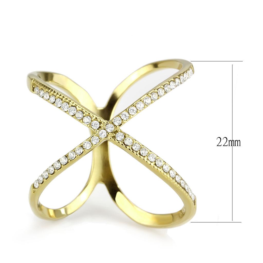 IP Gold(Ion Plating) Stainless Steel Ring with AAA Grade CZ  in Clear