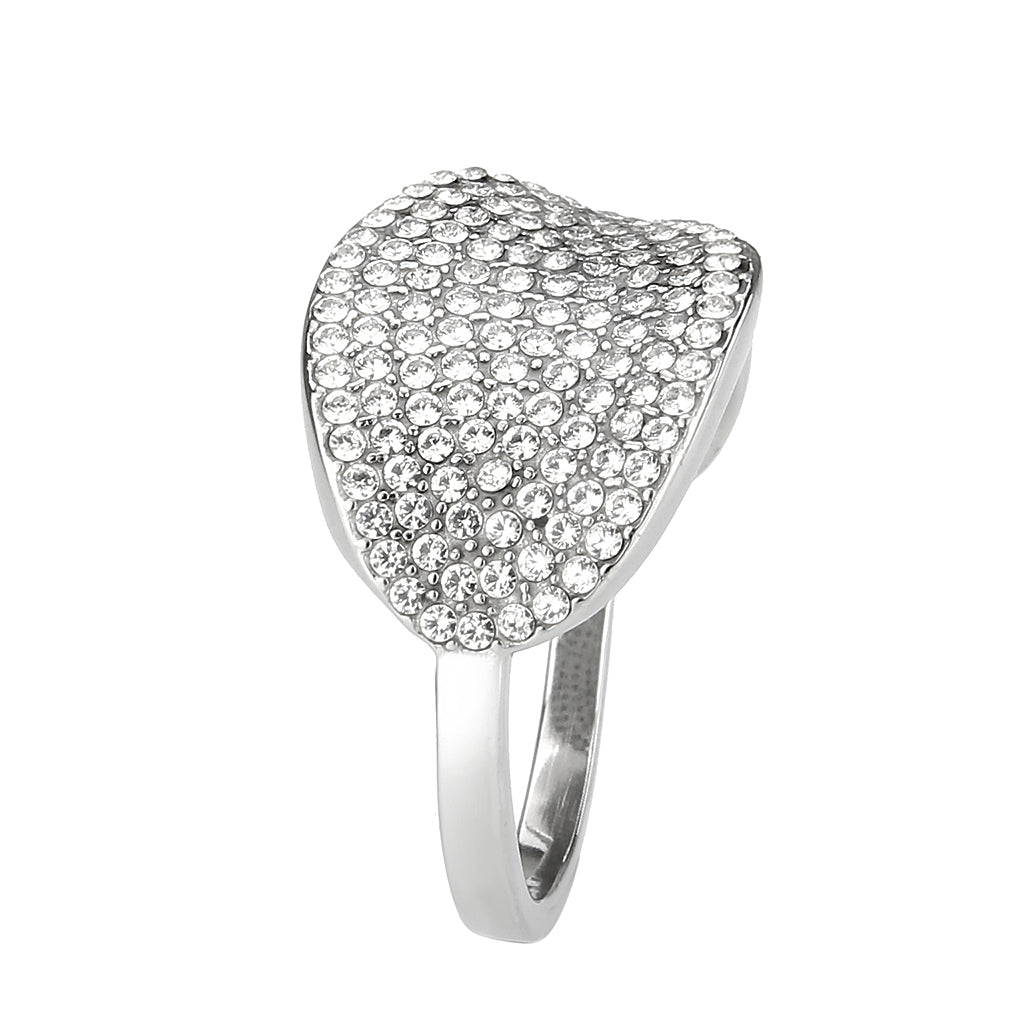 High polished (no plating) Stainless Steel Ring with AAA Grade CZ in Clear
