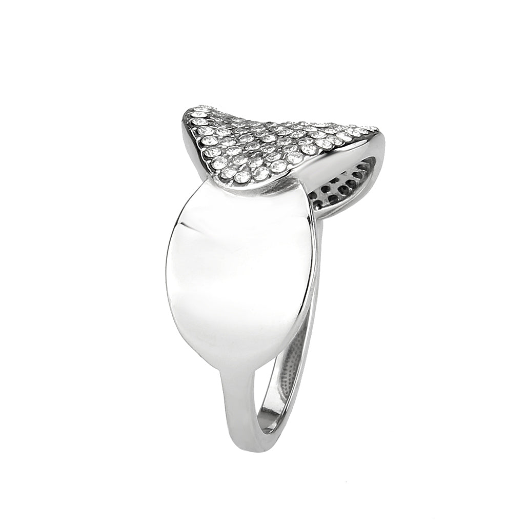 High polished (no plating) Stainless Steel Ring with AAA Grade CZ in Clear
