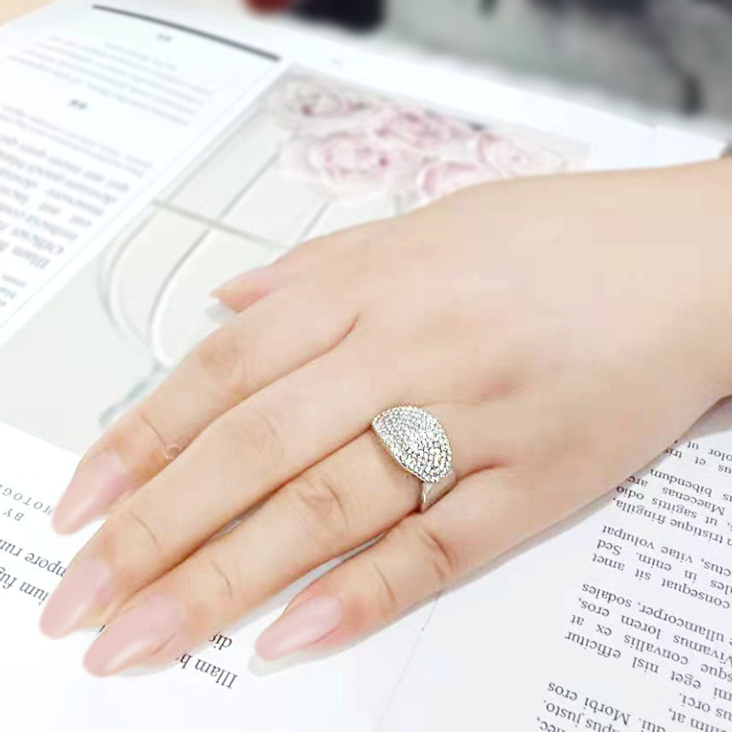 High polished (no plating) Stainless Steel Ring with AAA Grade CZ in Clear
