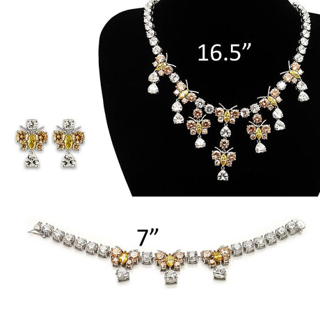 Rhodium Brass Jewelry Sets with AAA Grade CZ  in Multi Color