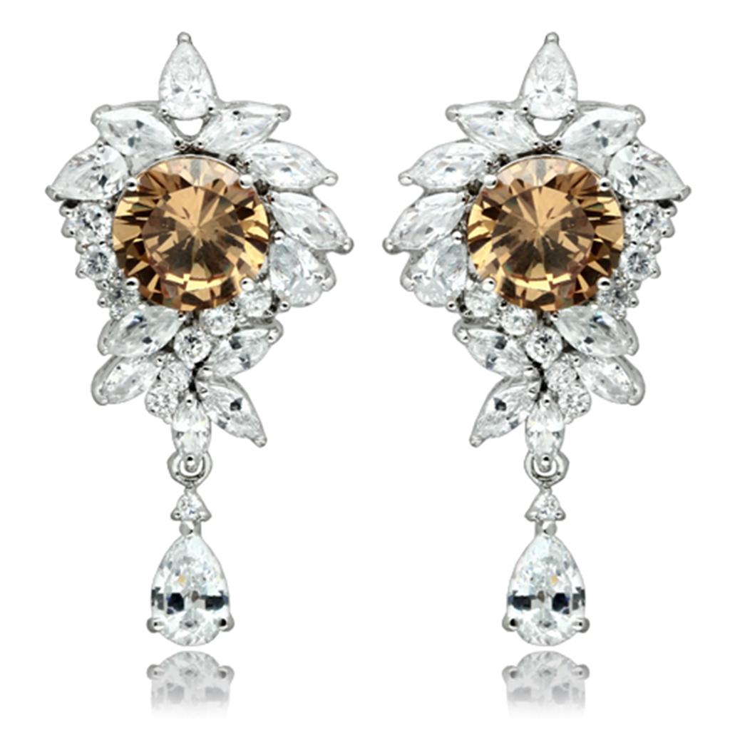 Rhodium Brass Jewelry Sets with AAA Grade CZ  in Champagne